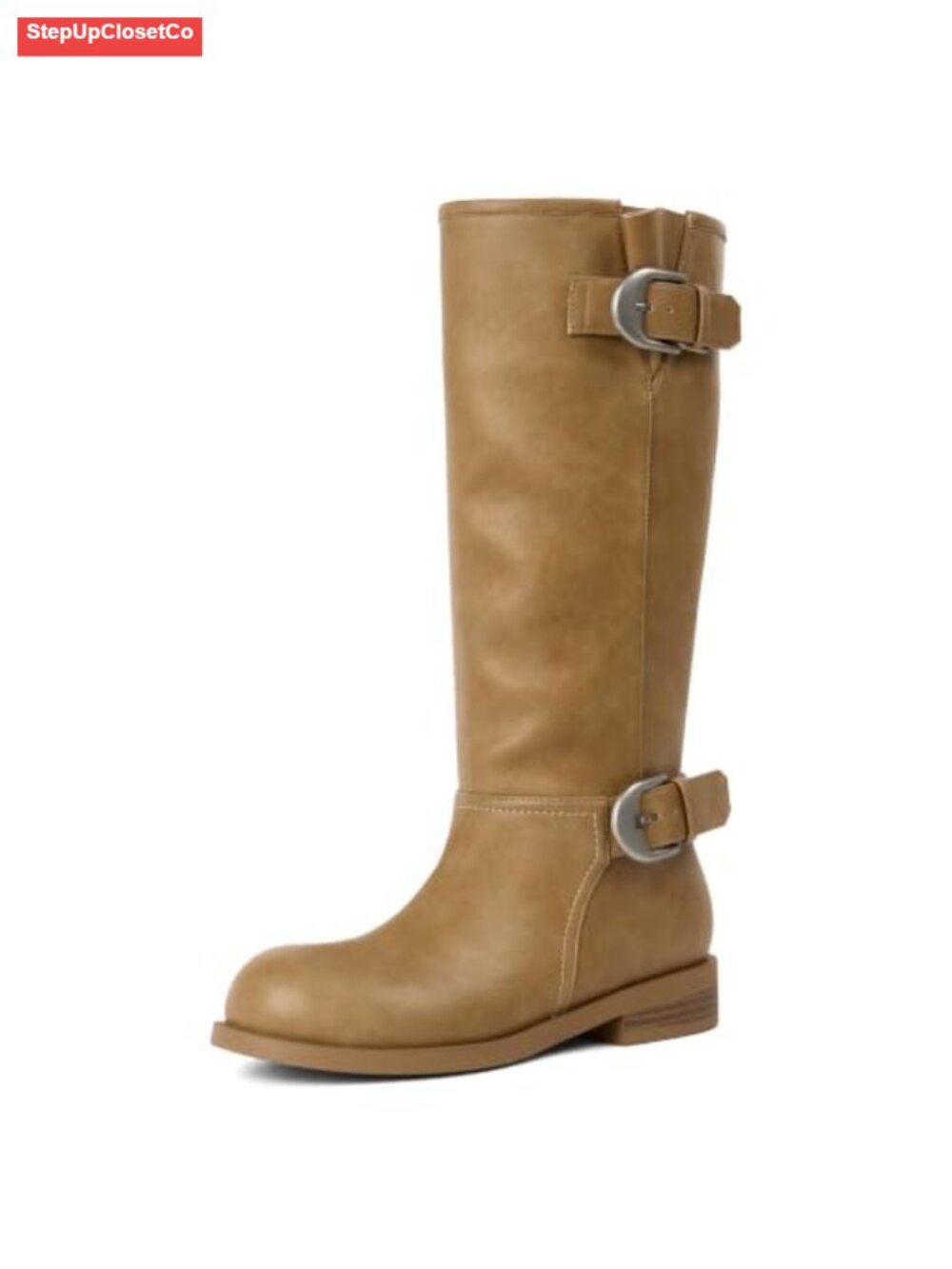 Faux Leather Knee High Slouchy Buckle Combat Boots